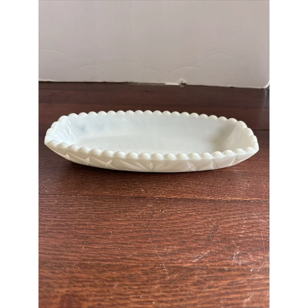 Vintage‎ 1940s Hazel Atlas Platonite Milk Glass Oblong Celery Relish Dish 9.5